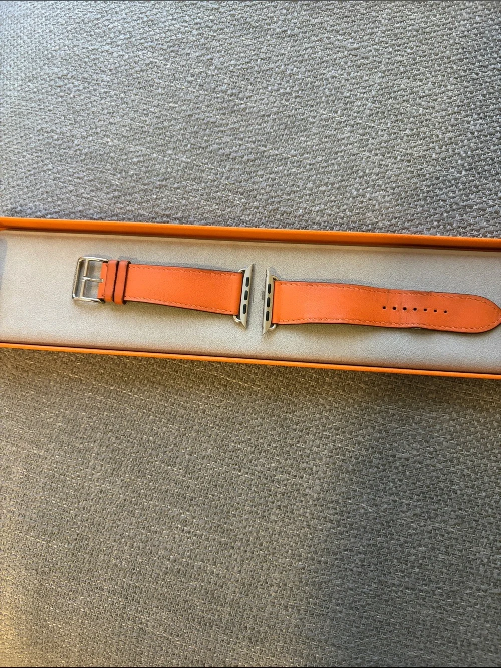 Hermes Orange Leather Apple Watch Strap with Silver Hardware
